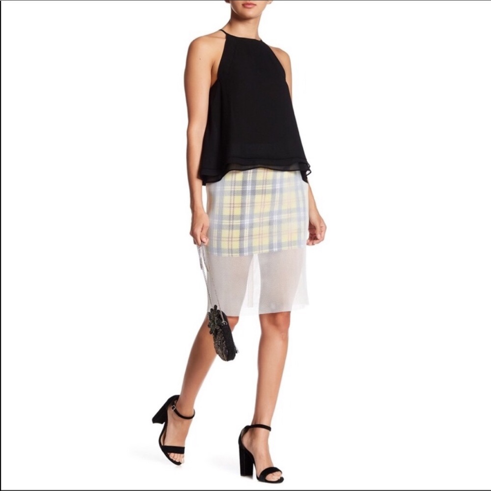 NWOT English Factory Mesh Overlaid Plaid Skirt